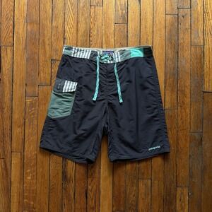 Patagonia Patch Pocket Wavefarer Board Shorts Men‎ Size 32 Gray Green Surf Beach